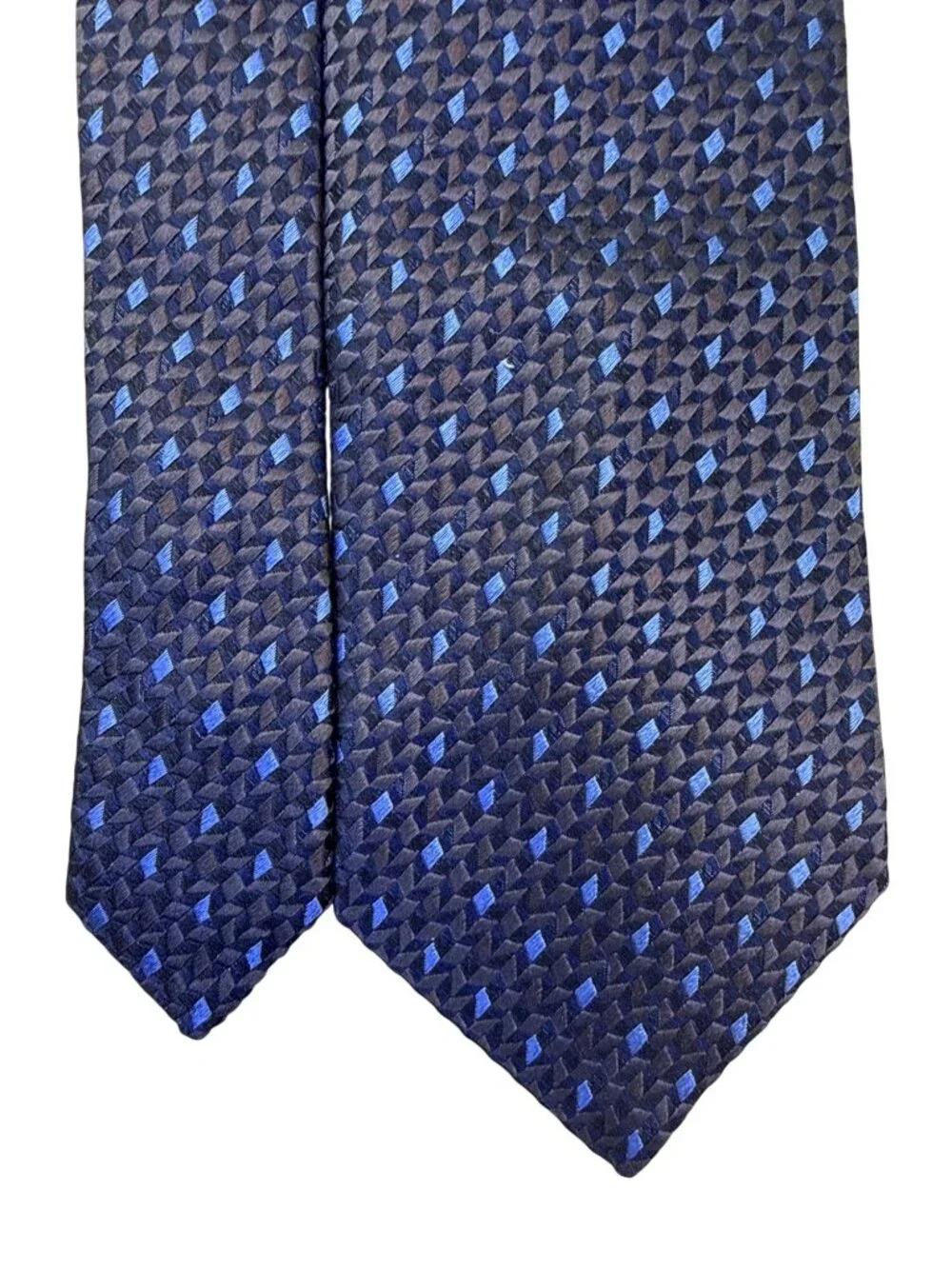 Pal Zileri Mens Brown & Blue Woven Silk Necktie Geometric Pattern Made In Italy